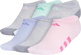 adidas Athletic Cushioned No Show Socks (6-Pairs) for Kids, Boys and Girls-Durable, Breathable Low-Profile Fit