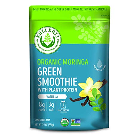 Kuli Kuli Organic Moringa Greens and Proteins Plant-Based Superfood Smoothie Mix, Vanilla, 7.6 Ounce Pouch