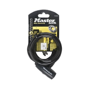 Master Lock 8 mm x 1800 mm Steel Coiled Cable with Intergrated Key Lock-  Black