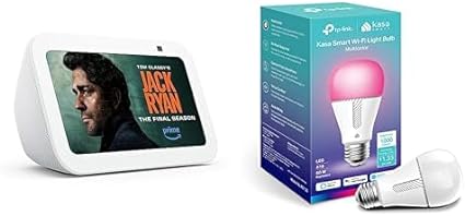Echo Show 5 (3rd Gen, 2023 release) in Glacier White bundle with TP-Link Kasa Smart Color Bulb