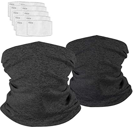 INZENYN 2 Pcs Scarf Bandanas Neck Gaiter with 10 PcsSafety Carbon Filters for Men and Women