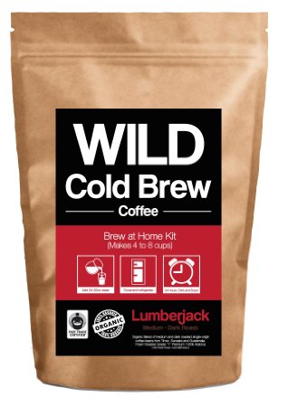 Cold Brew Coffee Kit Brew-At-Home Wild Coffee Pouch made with Ground Organic Wild Coffee Fair trade Single-origin Fresh roasted High-performance Coffee Lumberjack Blend 4 Pouch
