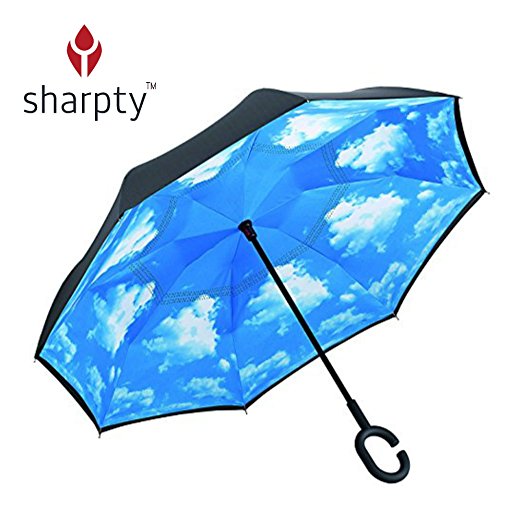 Inverted Umbrella, Best Windproof Umbrella, Cars Reverse Umbrella, Beautiful Rain Umbrella with UV Protection, Upside Down Umbrella With C-Shaped Handle and Carrying Bag