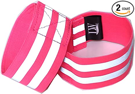 LW Reflective Ankle Band Wristband (Pair) Yellow Pink with Bonus Reflective Sticker