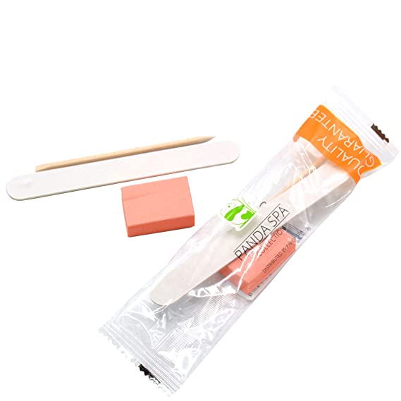 PandaSpa 3-Piece Manicure Kit, Wood Nail File, Mini Buffer 100/180 Grit, Wood Stick, 200-Ct