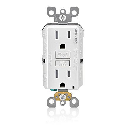 Leviton AGTR1-W SmartlockPro Dual Function AFCI/GFCI Receptacle, 15 Amp/125V, White