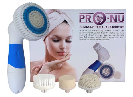 Pro-Nu Facial Cleansing Brush Skin Spa Care Waterproof Electric Face Body Scrub