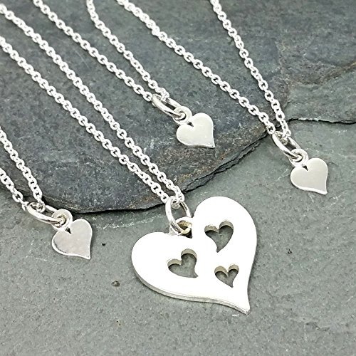 Mother and Three Daughters Hearts - Four Necklace Set - 925 Sterling Silver