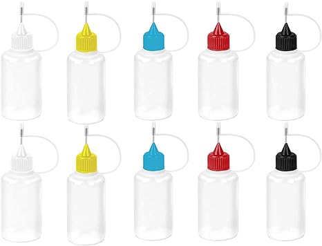 10 Pcs 2 Ounce Precision Tip Applicator Bottle 60 ML Translucent Glue Bottles Multicolor Lid with 2 Pcs Mini Funnel, for Alcohol Ink Craft Acrylic Painting