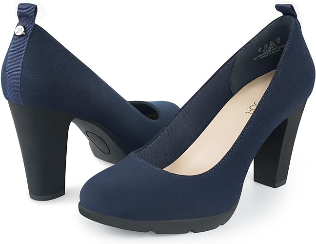 JENN ARDOR Women's Pumps Chunky Heels Platform Shoes Comfort Round Closed Toe Block Heel Pumps Dress High Heeled Office Shoes for Ladies More Than 3 inch Heel