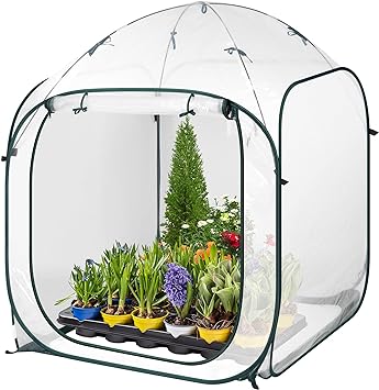 VIVOSUN 49x49x63-Inch Portable Walk-in Greenhouse, with PVC Cover & Detachable Base, Instant Pop-up and Folding, Mini Greenhouse with Roll-Up Door & Mesh Window for Indoor Outdoor, Wind Ropes Included