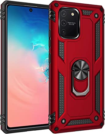 S10 Lite Case | Military Grade | Shock Protective | Kickstand | 360 Ring Holder | Anti-Scratch | Defender Hybrid Hard Back | Phone Cover | Case Compatible with Samsung Galaxy A91 -Red
