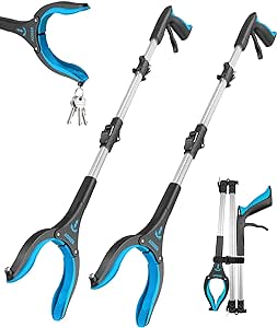 44inch Grabber Reacher Tool 2 Pack, Foldable Grabbers for Elderly Grab it Reaching Tool Heavy Duty, Anti-Slip Rotating Jaw with Magnet, 4" Wide Claw Opening Reachers for Seniors