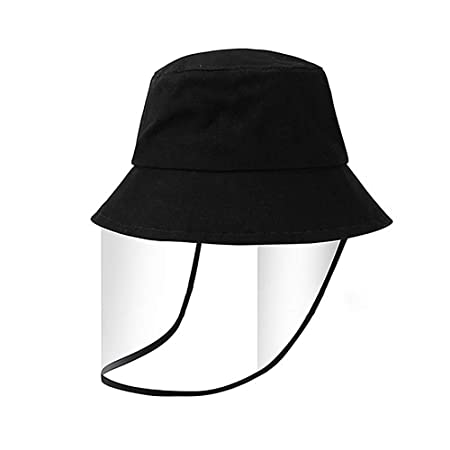 Qiyiguo Hat with Removable Anti Saliva Fog UV Face Shield, Full Face Isolation Anti-Pollution Hat with PVC Material Clear Face Cover- Black B (Upgraded Version) (Reversible: All Black)