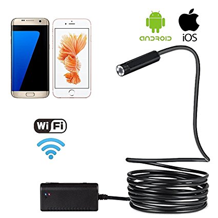 WiFi Inspection Endoscope, Aplus  Wireless Snake Camera, Wifi Video Inspection Camera Borescope with 2 Megapixels CMOS Camera for all iPhones, iPads, Android Phones, Tablets (5M)