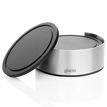 glacio Home Décor Bar Drink Coasters Set (6-Pack) – Black Silicone – Stainless Steel Holder – Decorative Home Kitchen Cup Holders
