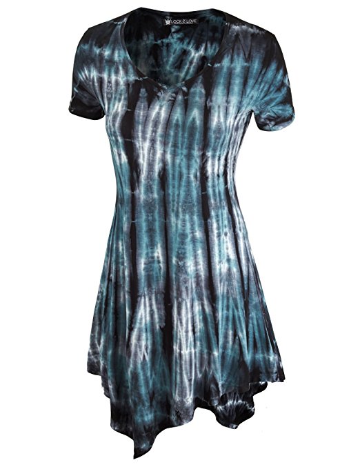 LL Womens Short Sleeve All Over Tie-Dye Ombre Tunic Shirt - Made in USA