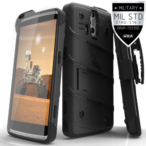 Zizo Bolt Cover For ZTE Axon Pro A1P 5200E with 33mm 9H Tempered Glass Screen Protector Included Dual-Layered Slim Armor Case Cover BlackBlack