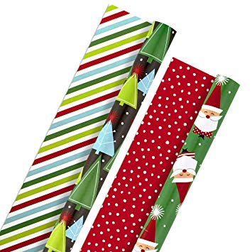 Hallmark Christmas Reversible Wrapping Paper Bundle, Trees and Santa (Pack of 2, 60 sq. ft. ttl)