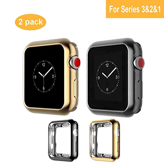 Compatible with Apple Watch Case 44mm 42mm 40mm 38mm, Vitech Slim Soft Flexible TPU Lightweight Protective Protector Bumper Case for iWatch Series 4 Series 3 Series 2 Series 1 (Black Gold, 38mm)