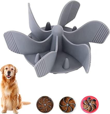 Dog Slow Feeder Bowl Insert Efficiently Slow Down Dogs Eating Non-Slip Strong Suction Cup Adjustable Spiral Blade Food Grade Silicone Easy to Clean Fit with Medium and Large Size Dog Bowls