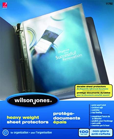 Wilson Jones Heavy Weight Sheet Protectors, Non-Glare, Clear, Letter Size, Box of 100 (5050511792)