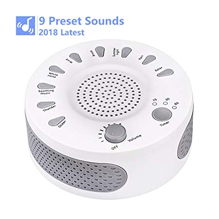 Sleep White Noise Machine, 9 Soothing Natural Sounds Therapy for Baby, Insomnia, Sleeping Trouble, Seniors, Office Break etc.Rest Easily with Timer Options, USB or Battery Powered-White