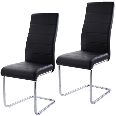 Giantex Set of 2 PU Leather Dining Chairs Elegant Design High Back Home Furniture Black