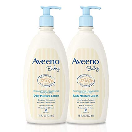 Aveeno Baby Daily Moisture Lotion with Natural Colloidal Oatmeal & Dimethicone, Fragrance-Free (Pack of 2)
