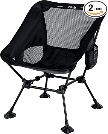 iClimb Ultralight Compact Camping Folding Beach Chair with Anti-Sinking Large Feet and Back Support Webbing