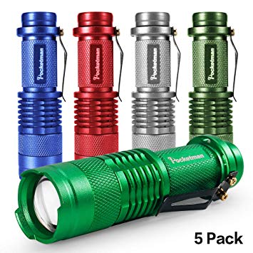 Mini Flashlights LED Flashlight 7W 300LM SK-68 3 Light Modes Adjustable Focus Zoomable Q5 LED Tactical Flashlight for Camping Hiking Emergency (FIve Color Pack)