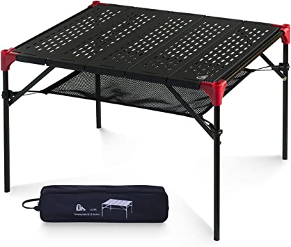 iClimb Extendable Folding Table Large Tabletop Area Ultralight Compact with Hollow Out Tabletop and Carry Bag for Camping Backpacking Beach Concert BBQ Party, Three Size (Black - L)