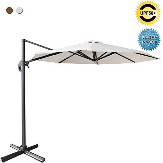 ABCCANOPY Offset Cantilever Umbrella 10 FT Outdoor Patio Hanging Umbrella Roma Umbrella UV50  360 Degree Rotation with Cross Base for Patio, Deck, Pool and Backyard