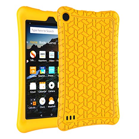 AVAWO Silicone Case for Amazon Fire 7 Tablet with Alexa (7th & 9th Generation, 2017 & 2019 Release - Anti Slip Shockproof Light Weight Protective Cover, Light Yellow