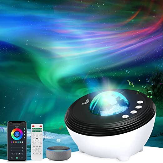 Night Light Projector for Bedroom, Aurora Light Projector Compatible with Alexa & Smart APP, White Noise & Bluetooth Speaker Sky Light,Kids Adults Home Party Ceiling Decor
