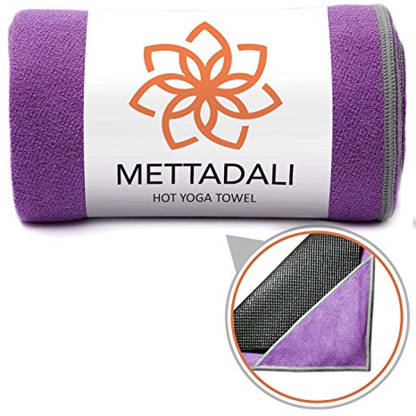 Mettadali Yoga Towel, NEW Anchor Fit Corners, 100% Satisfaction Guarantee! Stop Slipping During Bikram, Vinyasa & Hot Yoga Classes, Absorbent Machine Washable Microfiber - Choose Your Color and Size