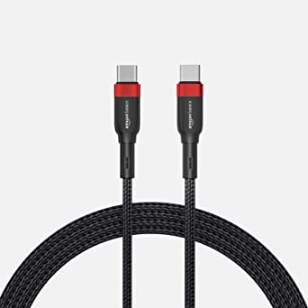 AmazonBasics Premium Braided USB Type-C to Type-C with PD 60W fast Charging and Data cable (Red -1.2 Meter)