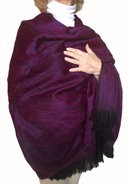Super Soft Baby Alpaca Wool Reversible Shawl Wrap Cape Bright Purple Color