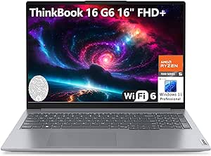 Lenovo ThinkBook 16 G6 16" FHD  Laptop Computer, Hexa-Core AMD Ryzen 5 7430U (Beat i7-1355U), 32GB DDR4 RAM, 1TB PCIe SSD, WiFi 6, Bluetooth 5.3, Fingerprint Reader, Windows 11 Pro, AZ-XUT