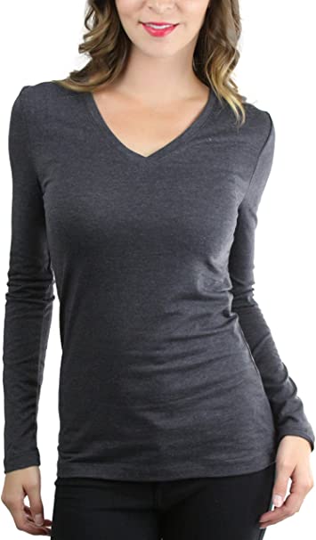 ToBeInStyle Women's Basic V-Neck Long Sleeve Tee