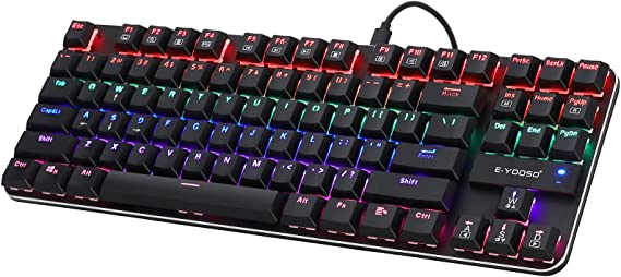 E-YOOSO Mechanical Keyboard LED Backlit Gaming Keyboard with Blue Switches, Compact 87 Key Ultra Slim Wired Keyboard for Desktop/PC/Laptop/Mac/Smart TV and Windows 10/8/ 7 (Brown Switch)