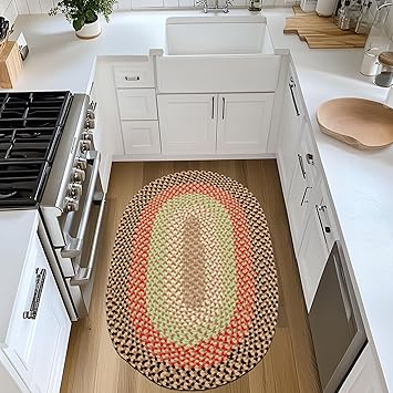 Super Area Rugs Oval 2' X 3' Brown - Red - Green Oval Braided Rug for Farmhouse Style Kitchens and Bathrooms