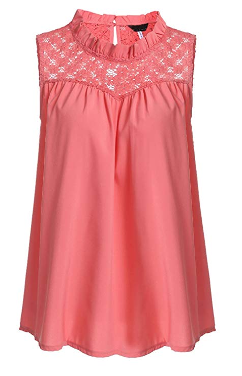 JQstar Women's Sleeveless Tank Tops Floral Lace Casual Loose Summer Blouse Tee Shirts