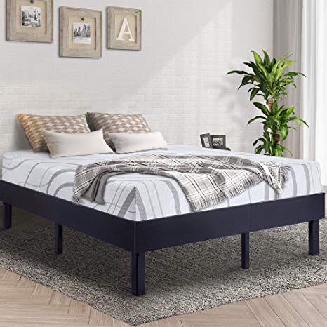 Ecos Living 14 Inch Wood Platform Bed Frame/Steel Slat Non-Slip Support (Black, Full)