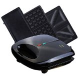 ZZ S61421 3 in 1 Sandwich Waffle and Breakfast Maker with Non-stick Plates Black
