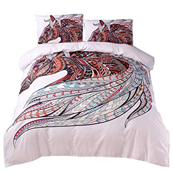 NTBED White Horse Printed Duvet Cover Set(1 Duvet Cover   1 Pillow Case), Brushed Microfiber Bedding Sets (White, Twin(No Comforter))