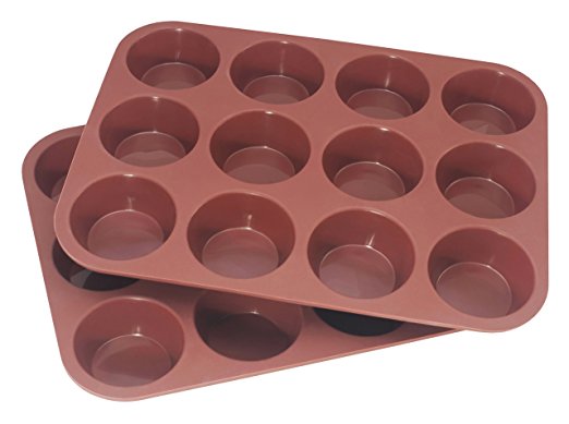 Two 12 Cup Silicone Non-Stick Muffin & Cupcake Baking Tray Pans by Bakers Guild Tools