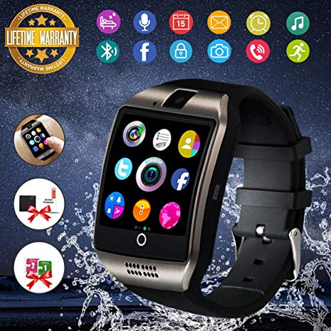 Smart Watch, Bluetooth Smart Watch for Android Phones Fitness Tracker Wrist Watch Waterproof with Camera SIM Card Slot Sports Smart Watch for Samsung Huawei Sony iOS iPhone for Men Women (Black)