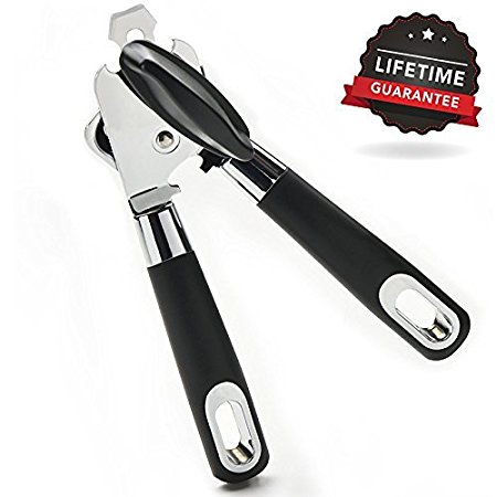 Smooth Edge Can Opener - Safety Feature Prevents Sharp Edges and Cuts - Ergonomic Soft Grips Handle - Lifetime Refund Or Replacement Guarantee - Food Grade Stainless Steel