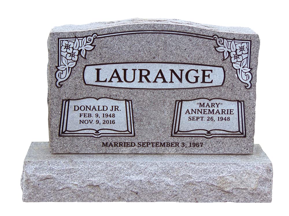 Cemetery headstone - monument grade granite. Includes standard front face engraving. Affordable options listed in customization section. Complete as shown top is 30 x 6 x 20"